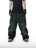 Zweifarbige weite Jeans